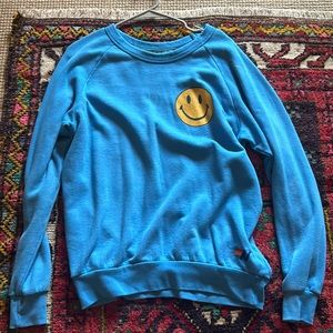 aviator nation blue smiley face crewneck